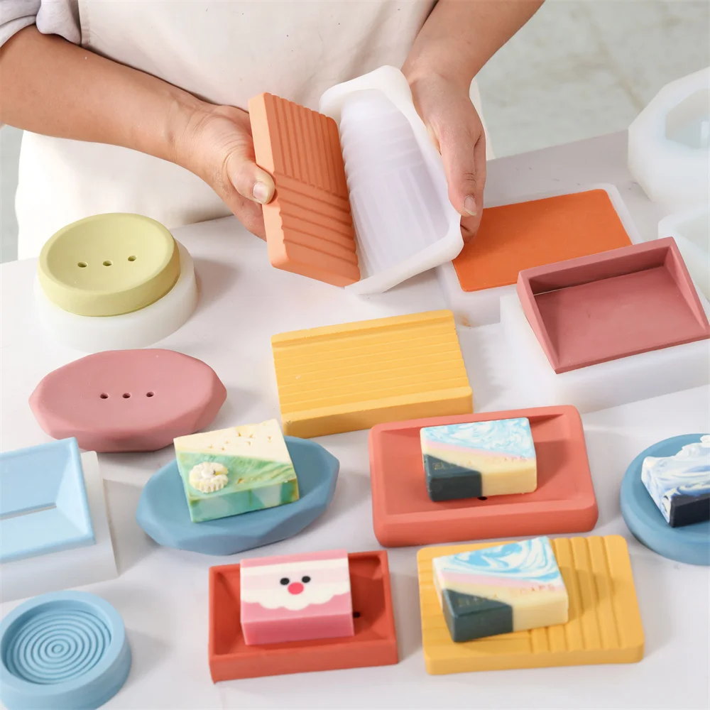 Boowan Nicole Soap Dish Concrete Silicone Mold Handmade Geometric Cement Mould Bathroom Decoration Tools