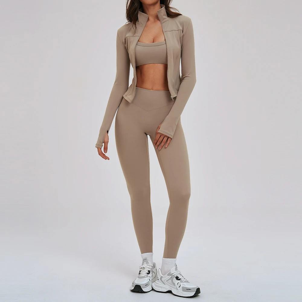 2/3PCS Sports Set Yoga Coat Gym Top Long Sleeve Jacket Breathable Yoga Suit Women's Tracksuit High Waist Leggings Workout Clothe