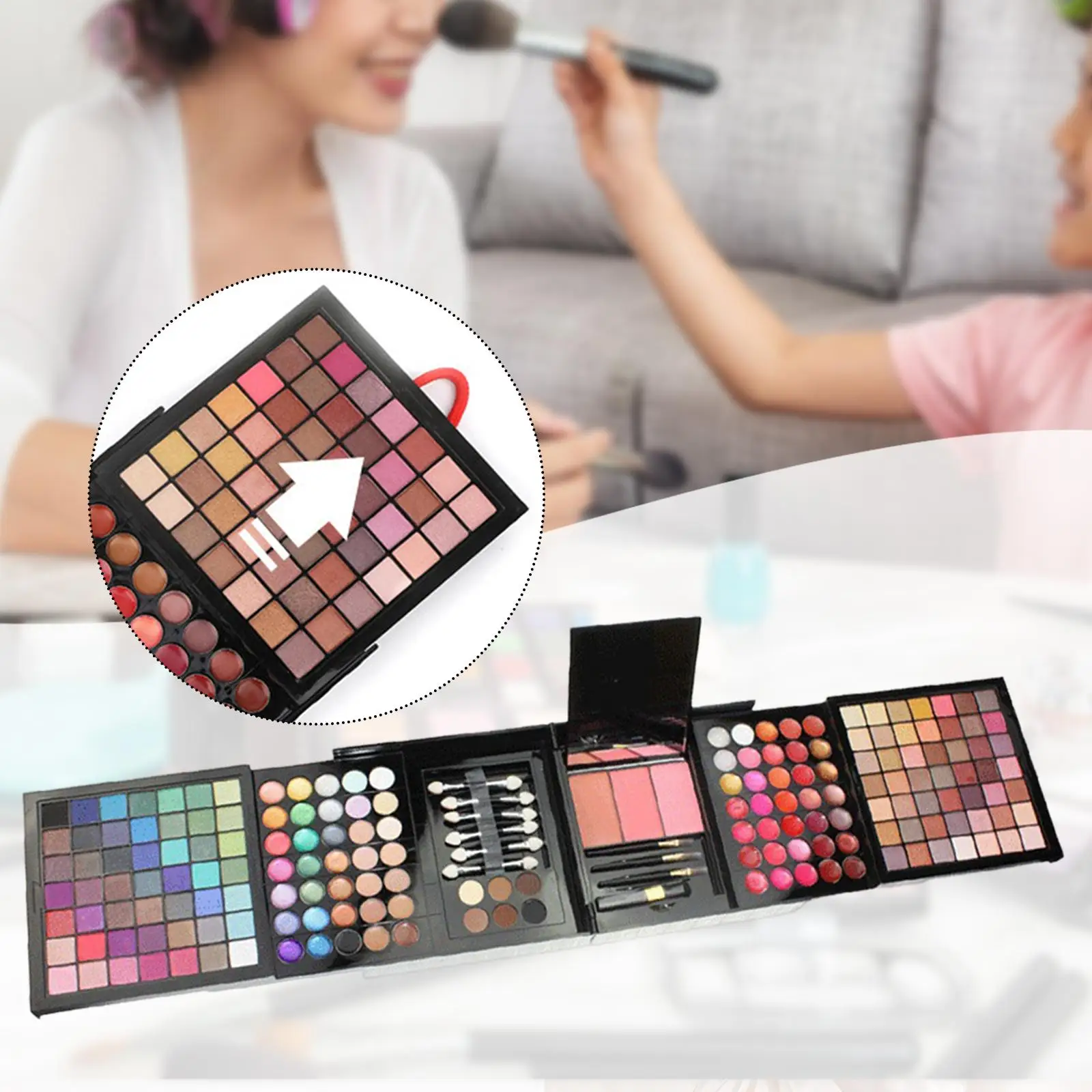 

Палитра для макияжа лица, подарок для женщин, многофункциональный набор для ежедневного макияжа, с кистями, тенями для век, средствами для контуринга и консилером.