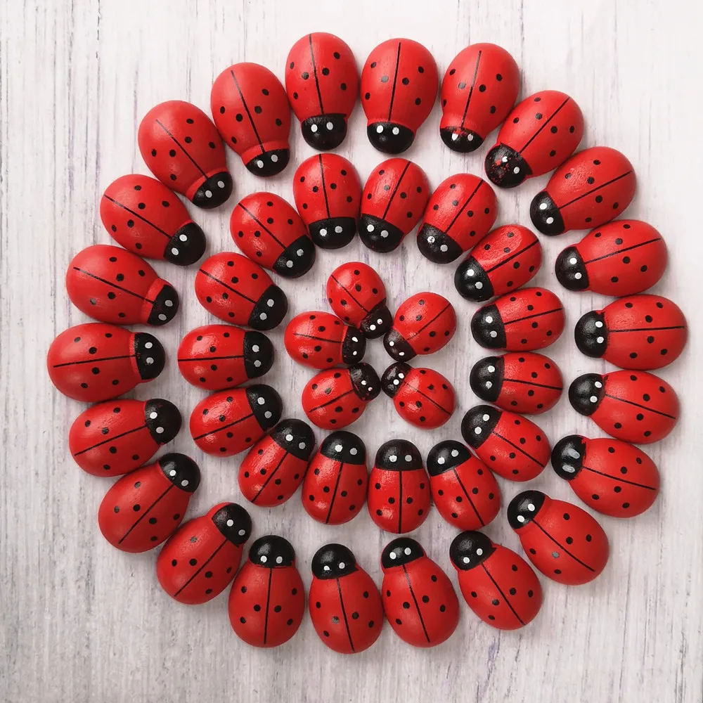 Large Wooden Ladybug Insect Animal Wood Craft DIY Accessories Miniature Fairy Garden Decoration