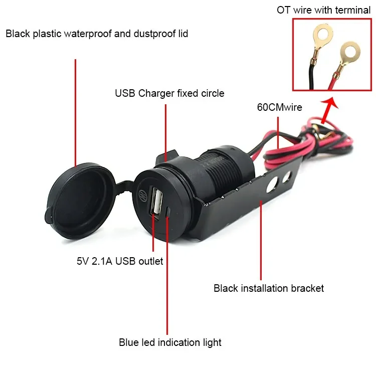 12V BWaterproof Motorcycle Handlebar Cellphone USB Quick Charger Power Adapter Power Supply Socket For Phone Mobile With Wire