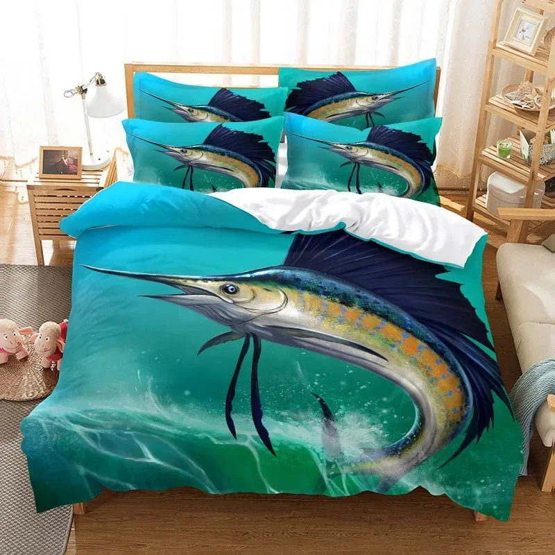 Big Pike Fish Duvet Cover King Queen For Kids Teens Adults Microfiber 3D Print Comforter Cover Hunting And Fishing Bedding Set