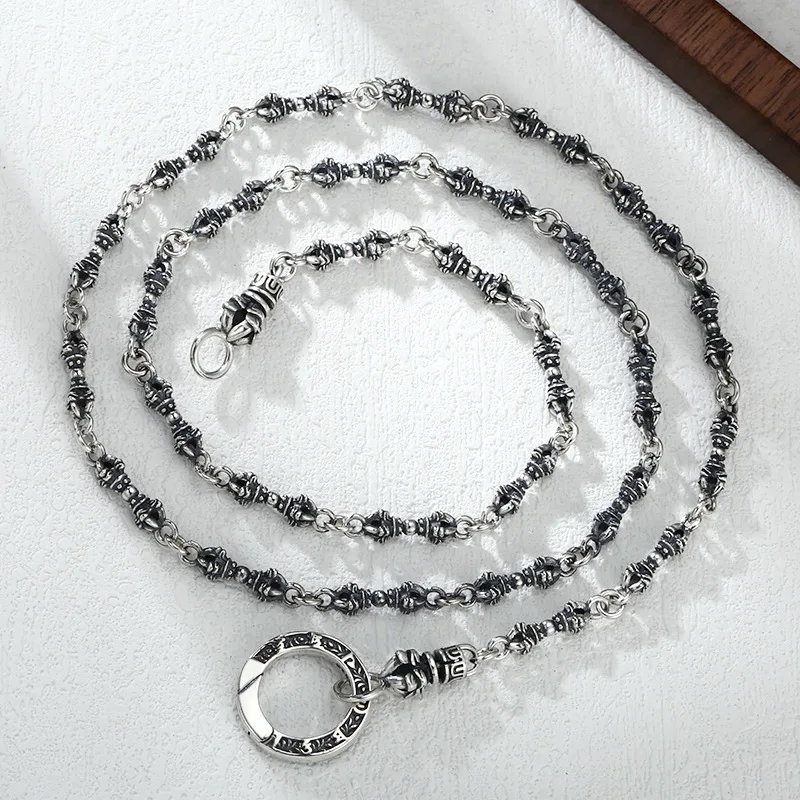 

S925 Sterling Silver Universal Clasp Necklace - Vajra Pendant, Vintage Unisex Trendy Unique Jewelry