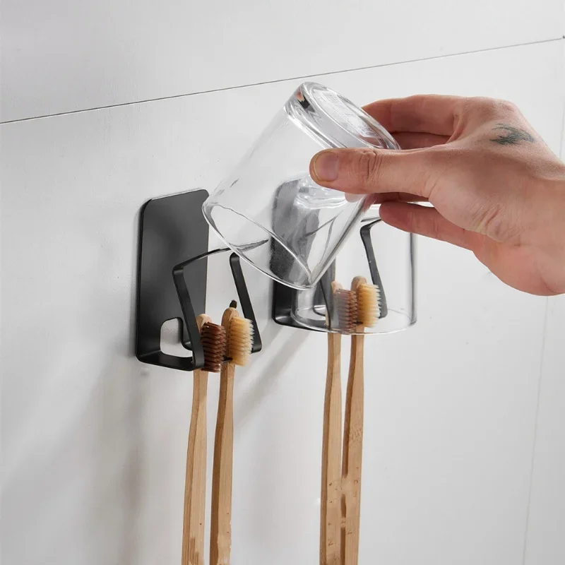 1PCS Stainless Steel Toothpaste Toothbrush Cup Holder Wall Mount Storage Rlack Commodity Shelf for Bathroom Hardware Accessories