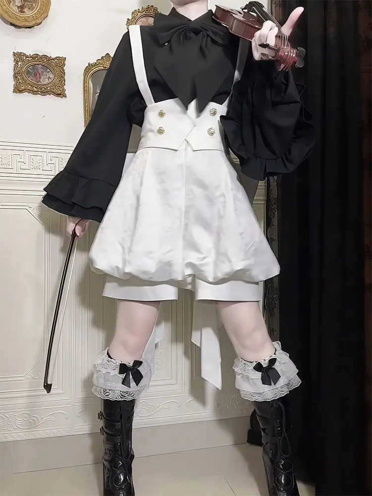 

Средневековый французский винтажный комплект из 2 предметов: женская блузка с длинным рукавом и бантом, короткие брюки на подтяжках, унисекс-костюм для косплея принца