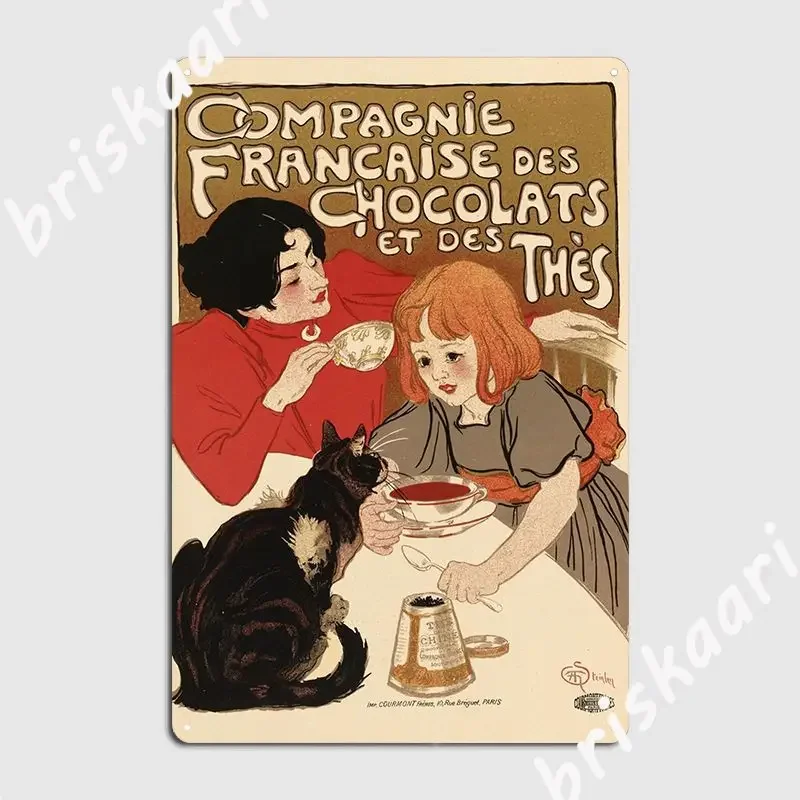 Compagnie Francaise Des Chocolats Et Des علامة معدنية للحفلات جدار ديكور جدار حانة شخصية تين تسجيل ملصق