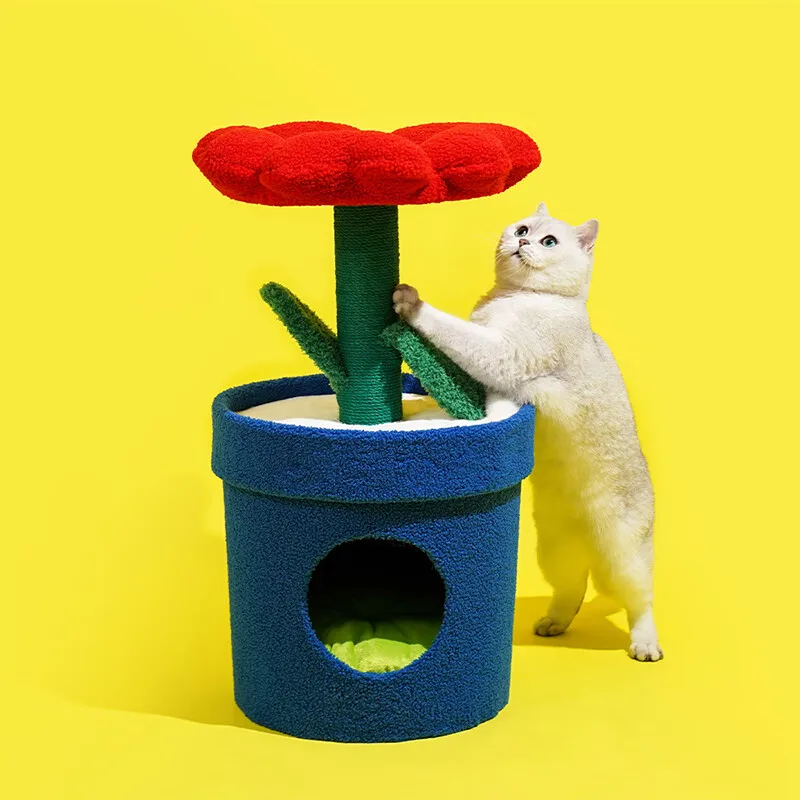

Rich Flower Cat Nest Warm Cat House Fully Enclosed Cat House Scratching Post All-in-one Soft Breathable Pet Kennel Villa