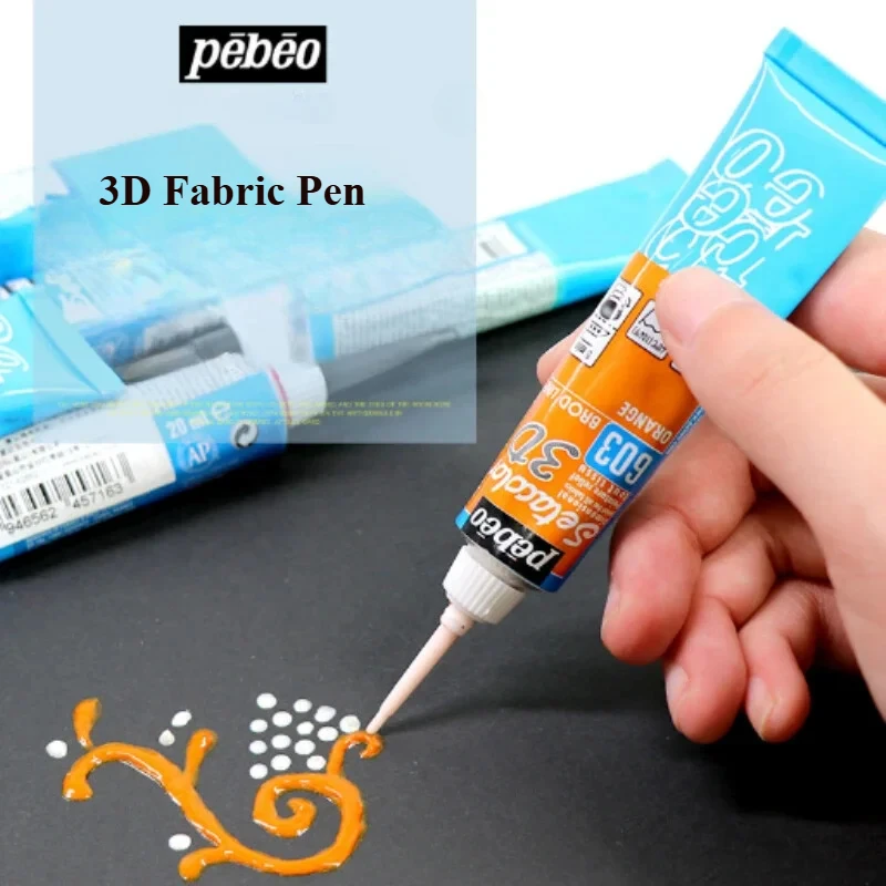 1PC PEBEO Setacolor 3D Fabric Paint 20ml Permanent Non-Toxic Textile Hook Line Pen Waterproof Diy Hand Painted Clothes Pigment