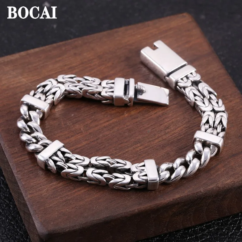 BOCAI New Solid S925 Pure Silver Jewelry Fashion Retro Twist Personality Men and Women Heavy Industry Bracelet 11MM