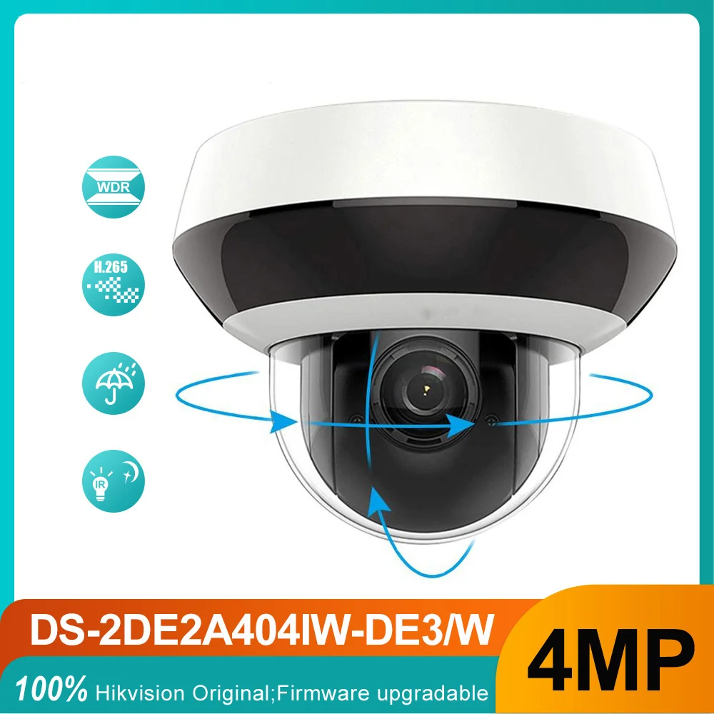 Original 2-inch 4 MP 4x Optical Zoom Wi-Fi IR Mini PTZ Dome Network Camera DS-2DE2A404IW-DE3/W Outdoor Camera IP66