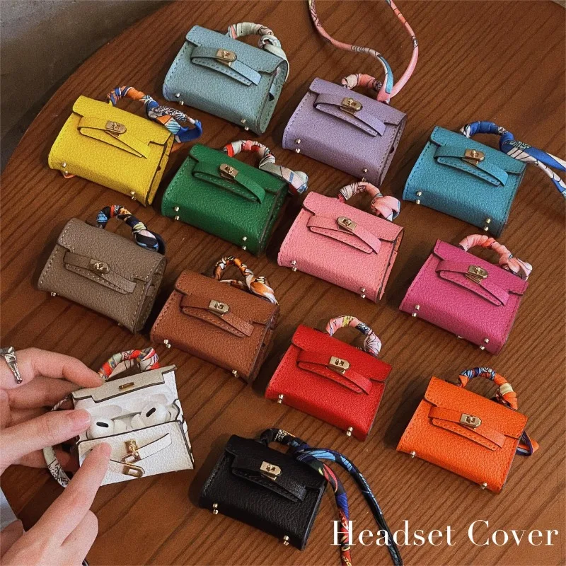 High-end Leather Headphone Bag with Hand Strap Available in 13 Colors AirPod Case AirPods Pro Case Headphone Protective Cover