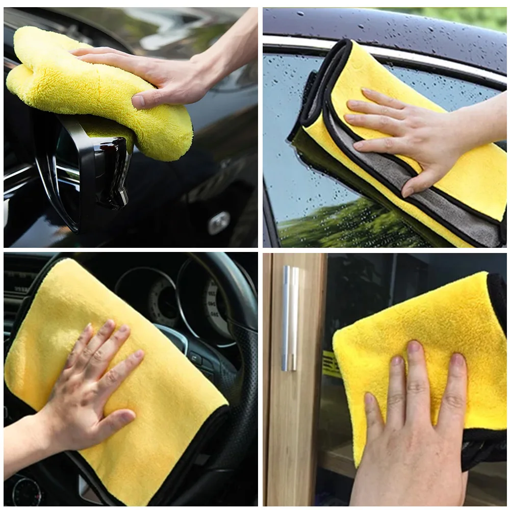 5Pcs Set Thicken Double Layer Microfiber Car Cleaning Towels Soft Drying Cloth for Car Care Detailing Wash Rags 30/40/60cm