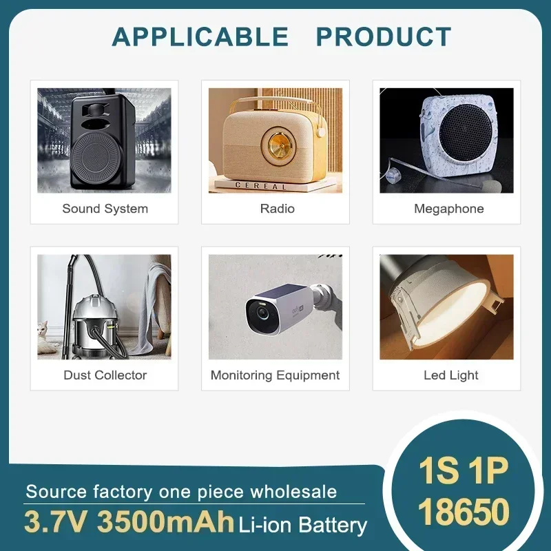 Durable 3.7V 3500mAh 18650 1S1P Rechargeable Lithium Battery with PH2.0-2P PCB for Fishing LEDLight Bluetooth Speaker