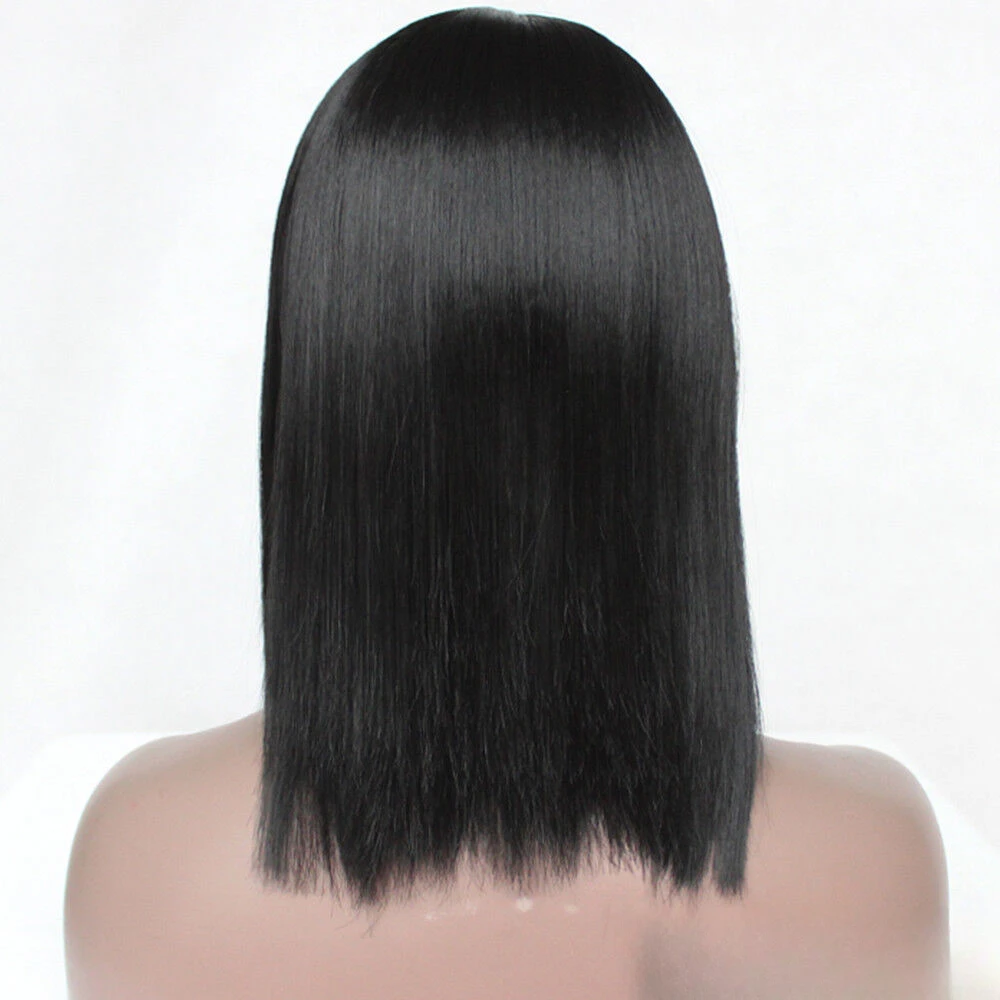 Synthetic Bob  Short Straight Full Black  with Bangs for Women Fashion Wig