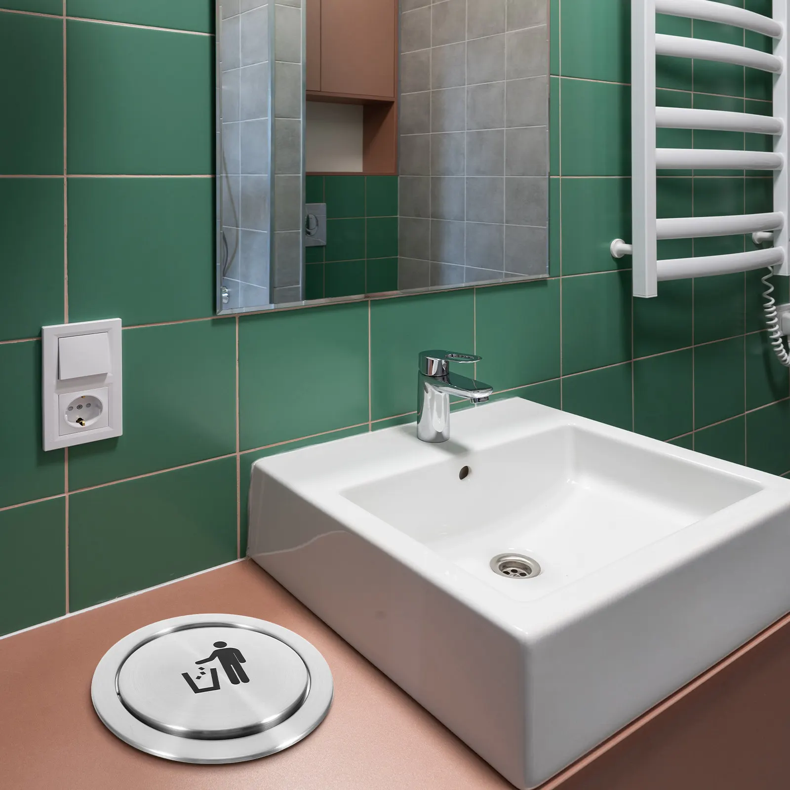 

Stainless Steel Recessed Trash Can Lid Swing Cover for Kitchen Bathroom Countertop Waste Bin Garbage Can Replacement Lid