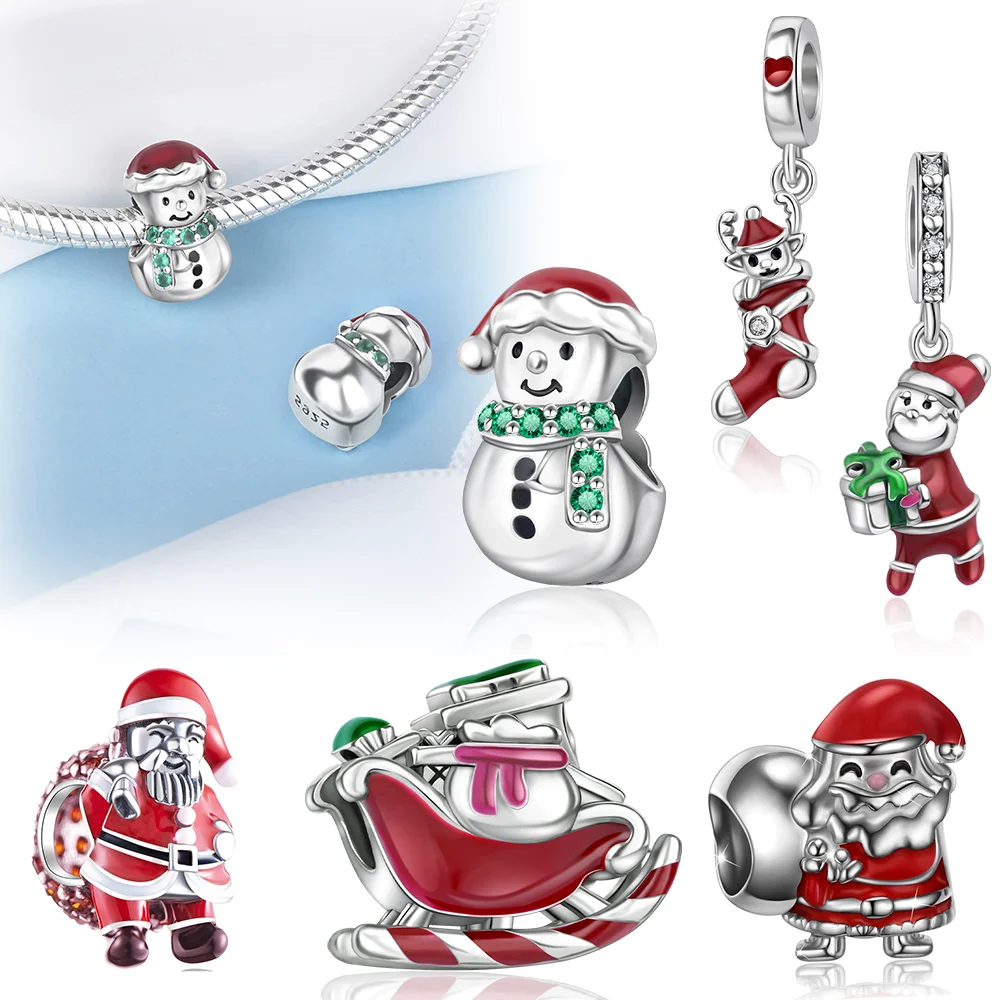 Santa Claus Pendant Christmas Snowman Series Silver Colors  Pendant for Original Bracelet for Women DIY Jewelry Love Gift
