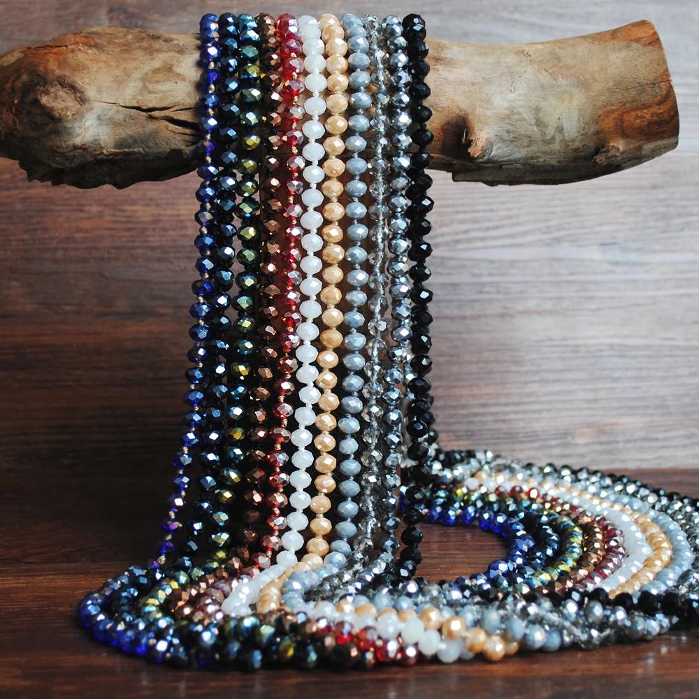 Trendy Boho Long Necklace Colorful Crystal Beads Knotted Collier Femme Clothing Accessory Exquisite Jewelry Gifts