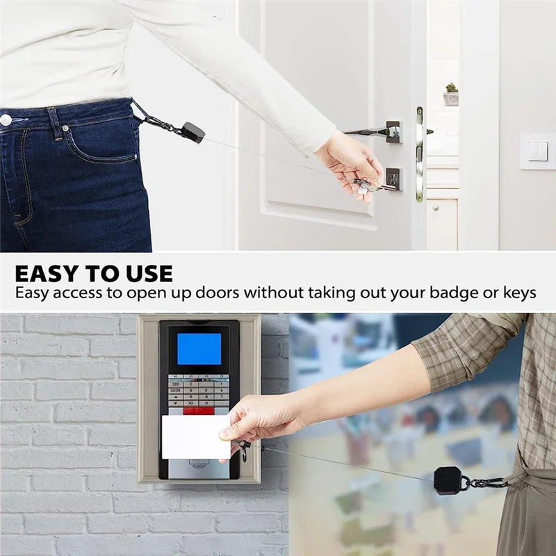 AEE7-Keychain Heavy Duty Metal ID Badge Holder Key Reel Carabiner Keychain With Belt Clip