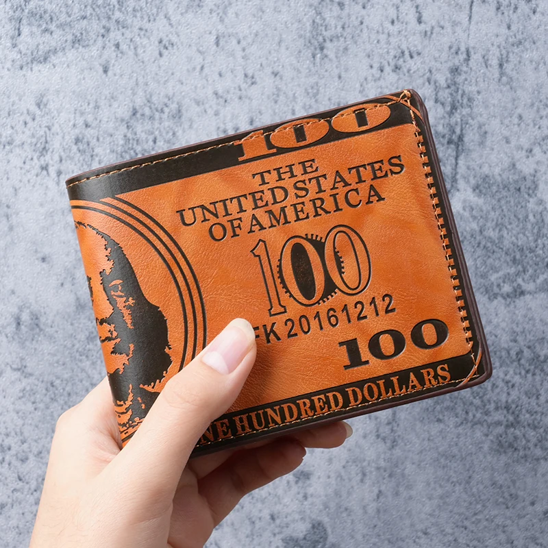 Modische PU-Leder Herren Kompakt-Geldbörse Wish Amazon Bestseller 100-Dollar-Muster Herren Münzbörse