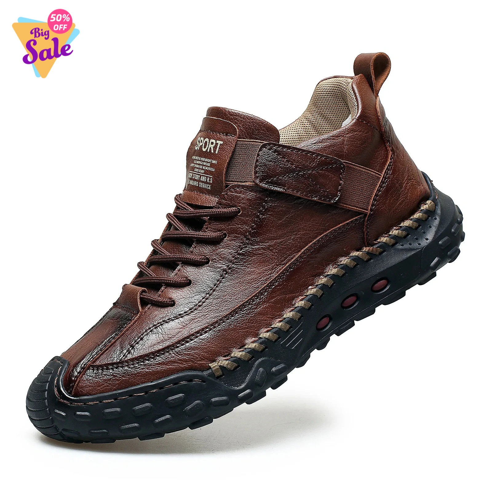 

New 2026 Handmade Leather Casual Outdoor Men's Shoes Man Breathable Leather Shoes Men Ankle Boots Outdoor Trendy Short Boots