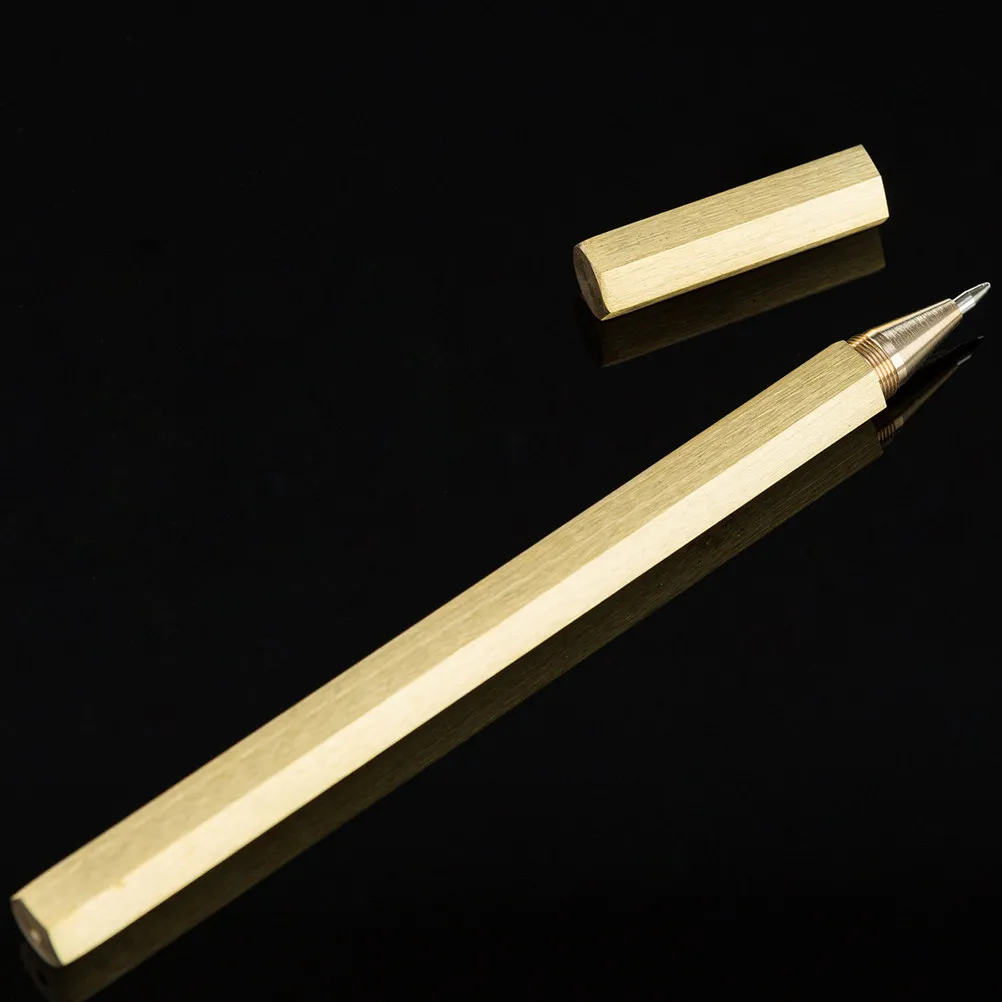 

Винтажная медная гелевая ручка с гладкой поверхностью, шестигранная металлическая ручка для письма и подписи, аксессуар для офисного стола, креативный канцелярский подарок