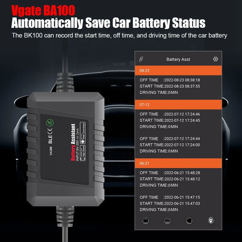 1 Piece BA100 Car Battery Tester Battery Assistant Bluetooth 4.0 Wireless Monitor Diagnositic Analyzer For Android & IOS