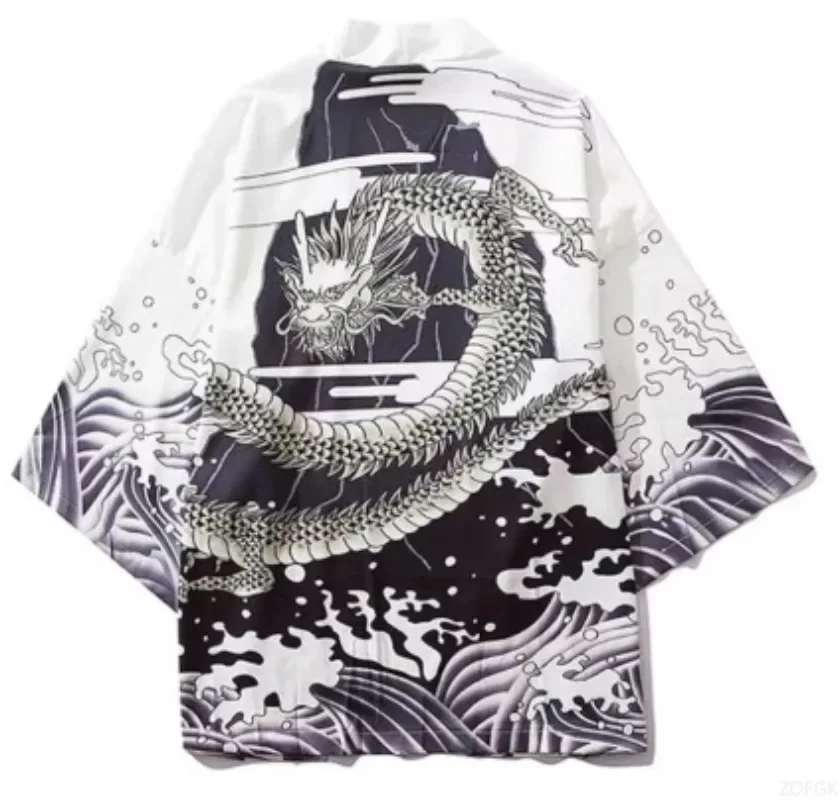 Cross Border Popular Ukiyo-e Feather Woven Cape Cardigan 3D Digital Printing Casual Kimono Home Clothes Cardigan