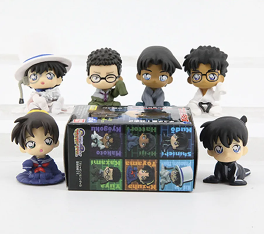 6Pcs/Set Detective Conan Anime Cartoon Figure Doll Handmade Model GK Edogawa Konan Kaitou Kiddo PVC Car Ornament Kids Fans Toys