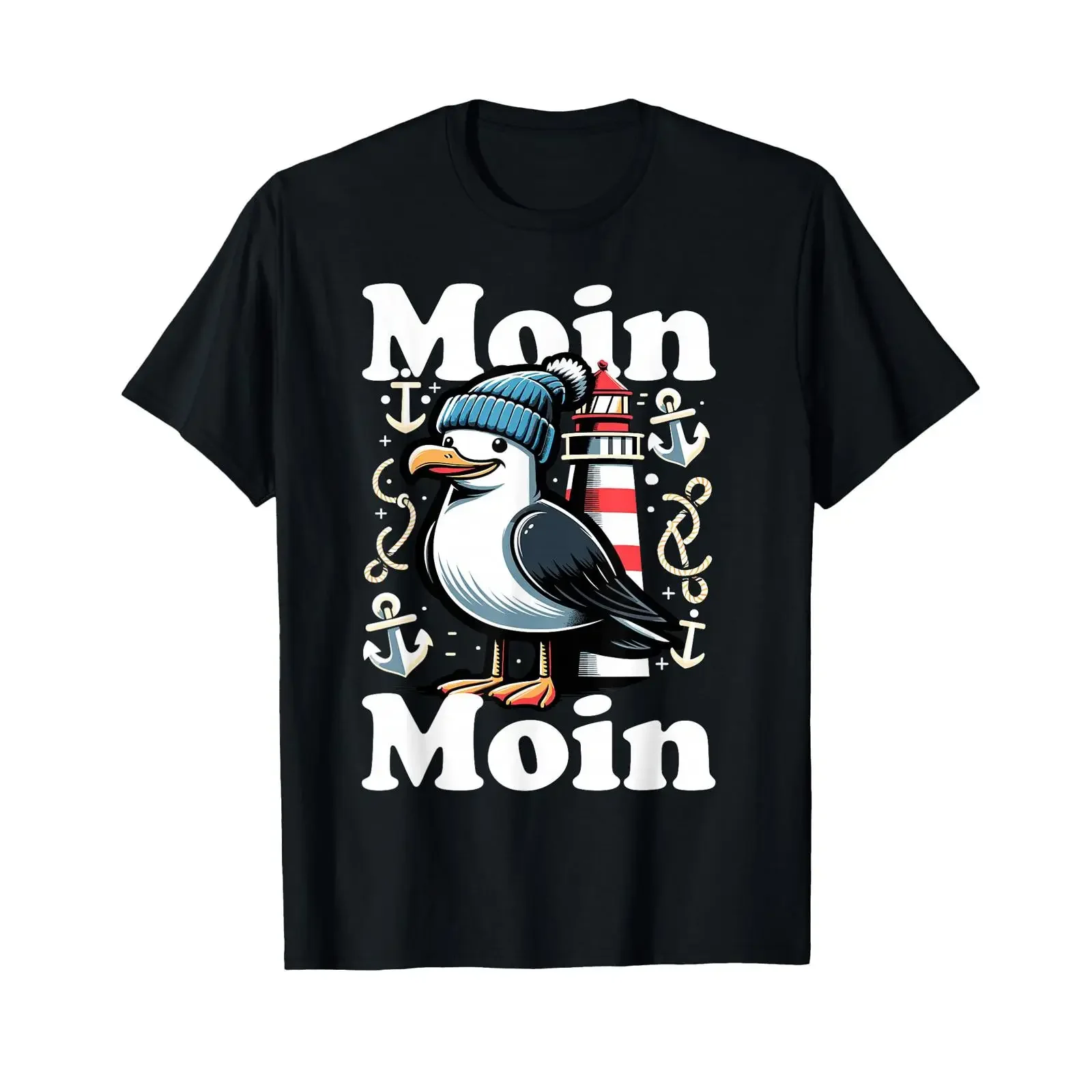 Moin Seagulls Baltic Sea and North Lighthouse Anchor Lake T Shirt black vintage Washed homme streetwear Unisex fashion Slightly