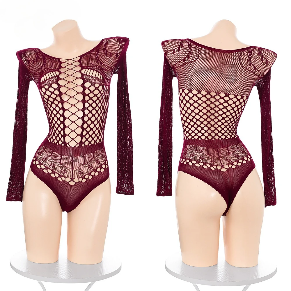 

Anime Christmas Hollow Mesh Fishnet Bodysuit Red See Through Underwear Role Play Lingerie Nightwear