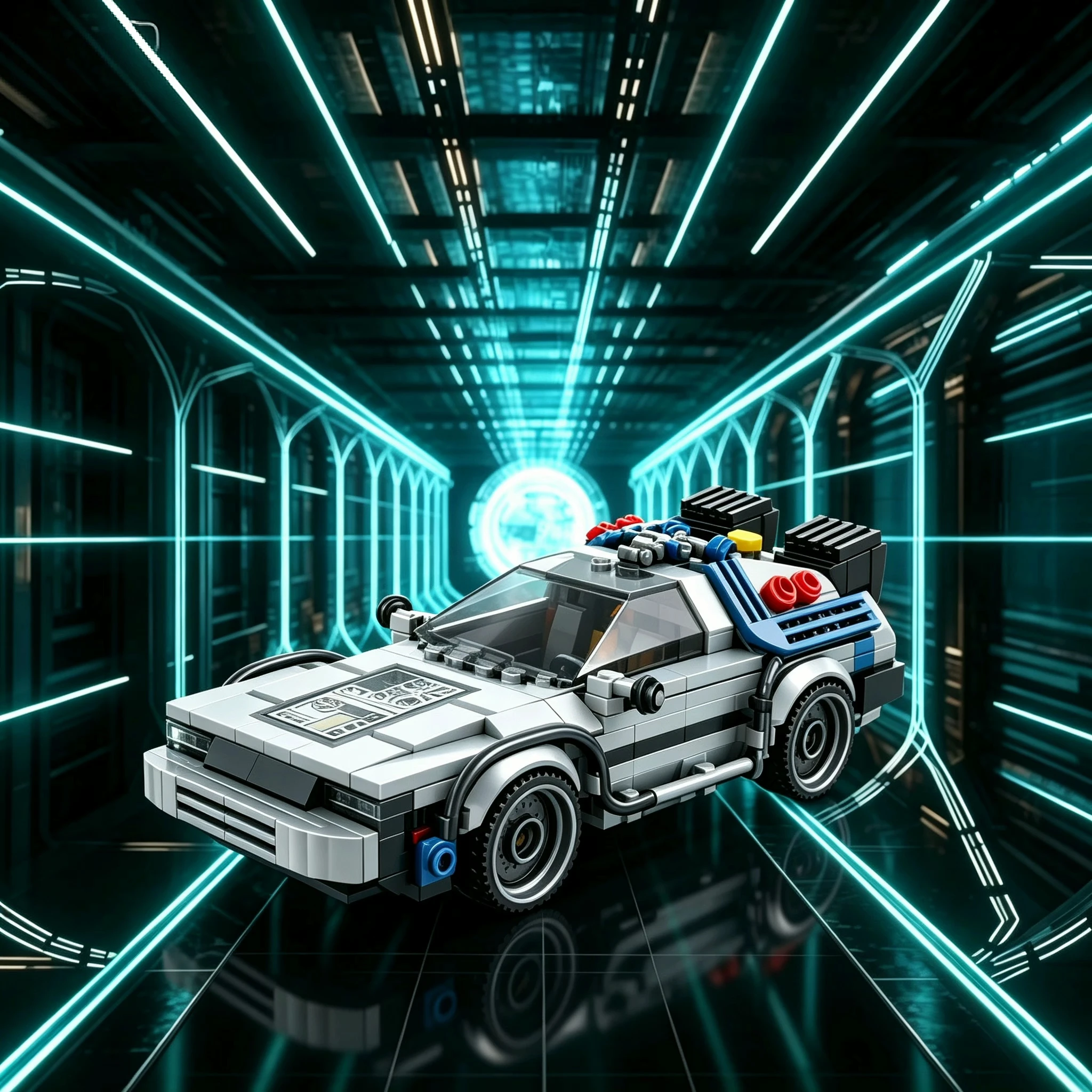 Building block set sci-fi sports racing car time machine racing car MOC toy gift collectible model cool ornament