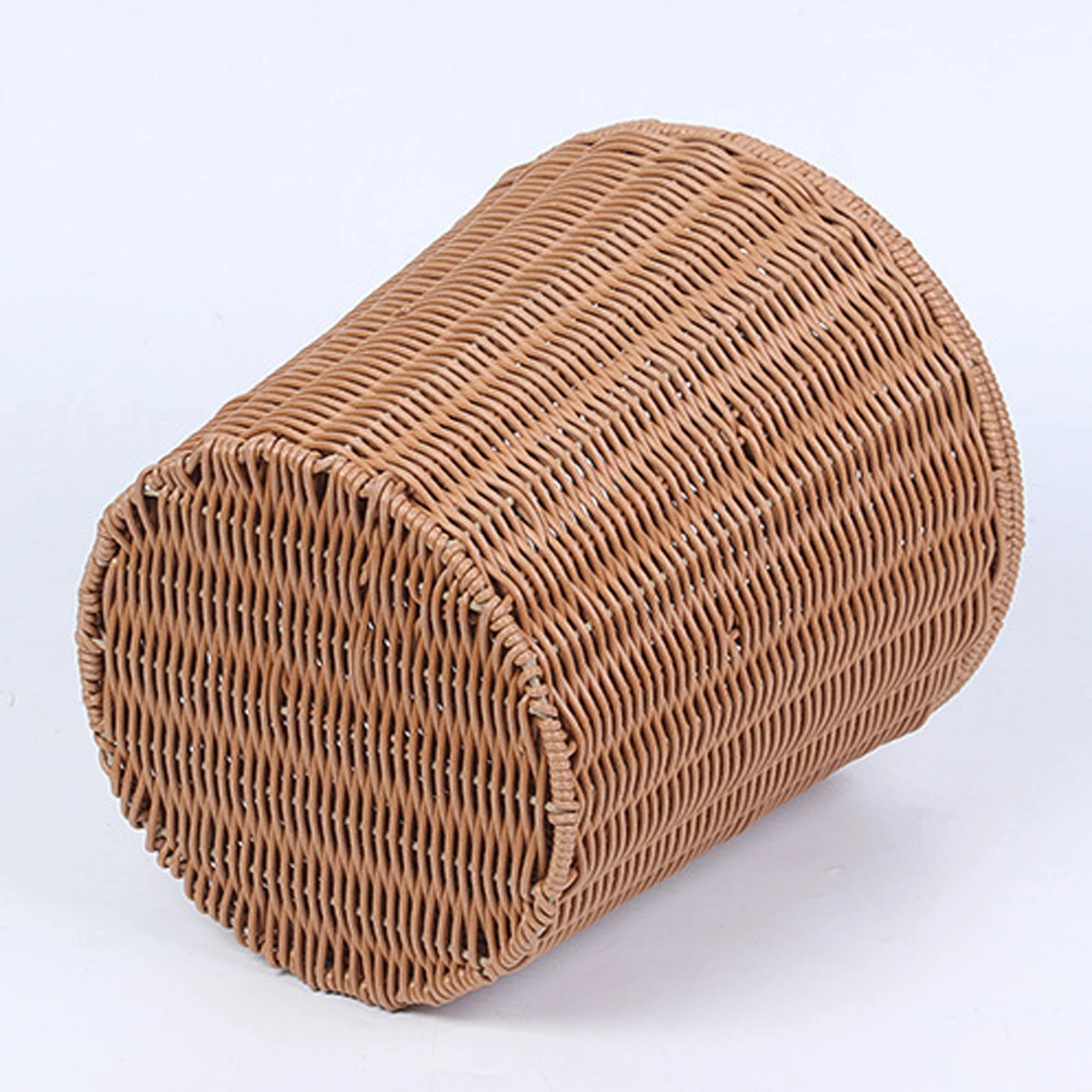 Wicker Trash Basket Food Serving W/ Lid Handwoven Round Storage Baskets Bin for Living Room Bathroom Home Decoration Toys Snack