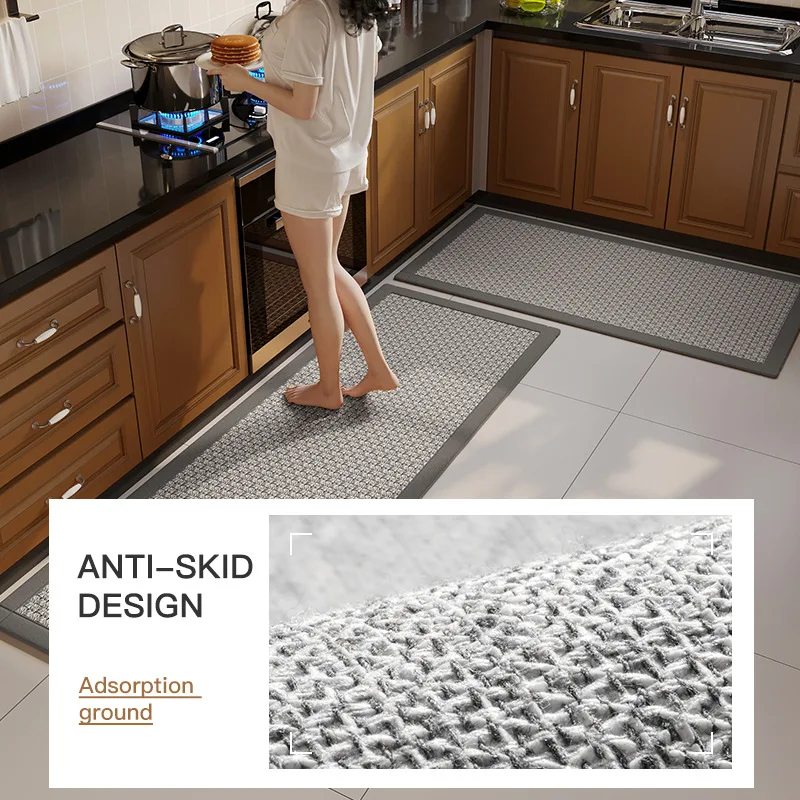 Polyester Woven Kitchen Floor Mat Absorbs Water and Oil, Long Kitchen Rug Non-slip and Wear-resistant Door Mat 50x80C/50X120CM