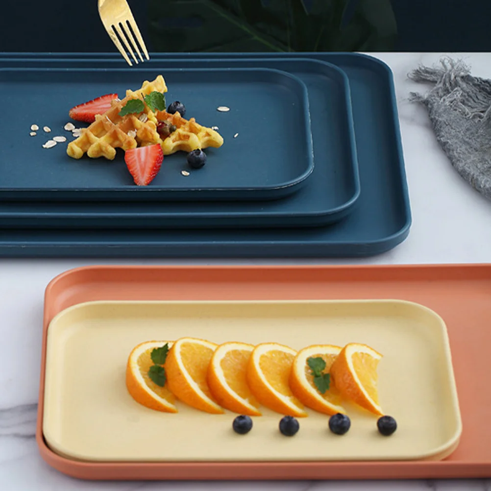 

3Pcs Wheat Straw Tray Eco-Friendly Lightweight Rectangle Fruit Snack Tray Home Hotel Tearoom Lightweight Dinner Dish