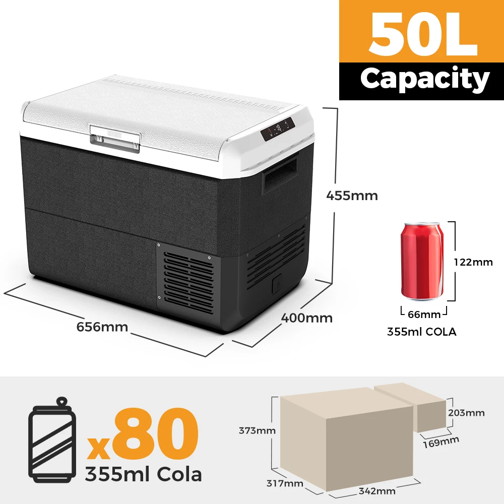 50L Large Capacity Portable Compressor Refrigerator, AC 220V/DC 12V Dual Power, Battery Powered for Car, Truck, RV & Outdoor Use