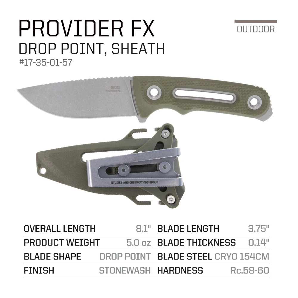 SOG Provider FX Fixed Blade Knife Portable Knife /w Clip Outdoor Survival Camping Fishing Hunting Knives Self-defense Hand Tools