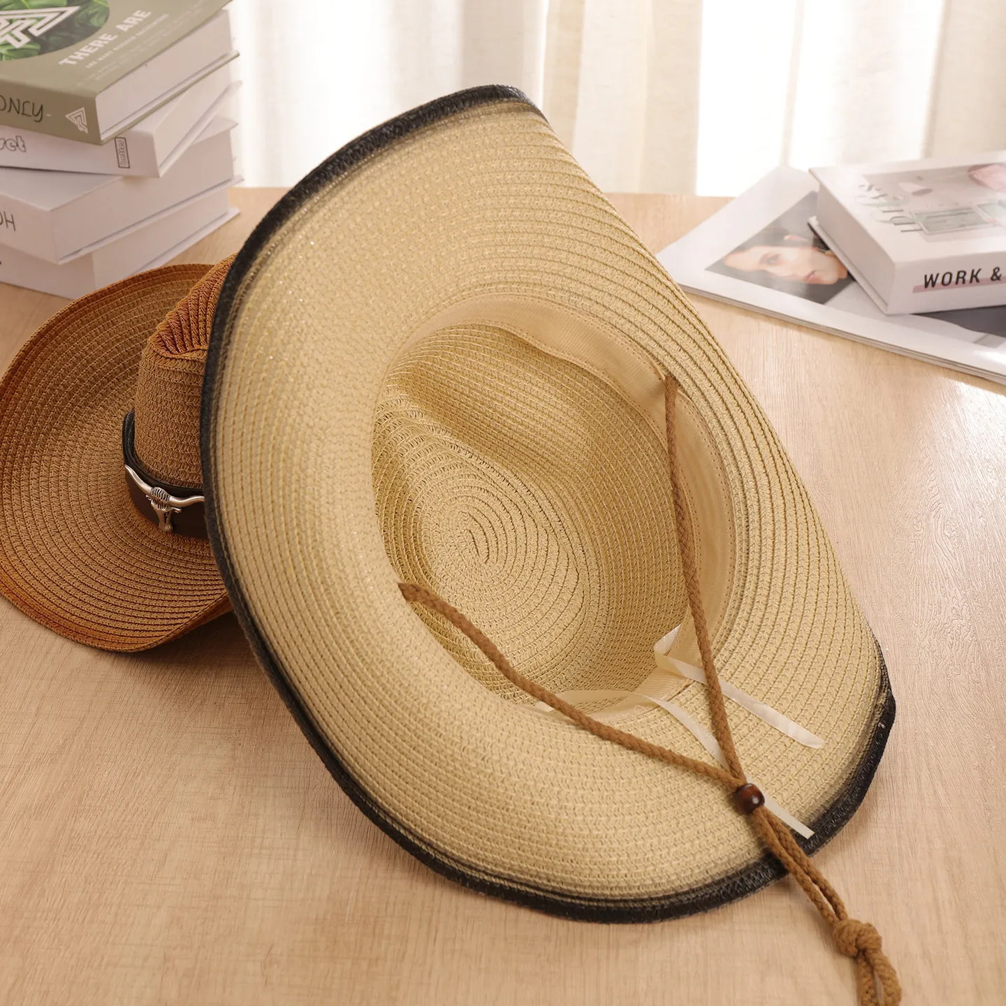 قبعة قش كاوبوي غربية للجنسين،  - مراجعة Cowboy Hat Straw وسعره