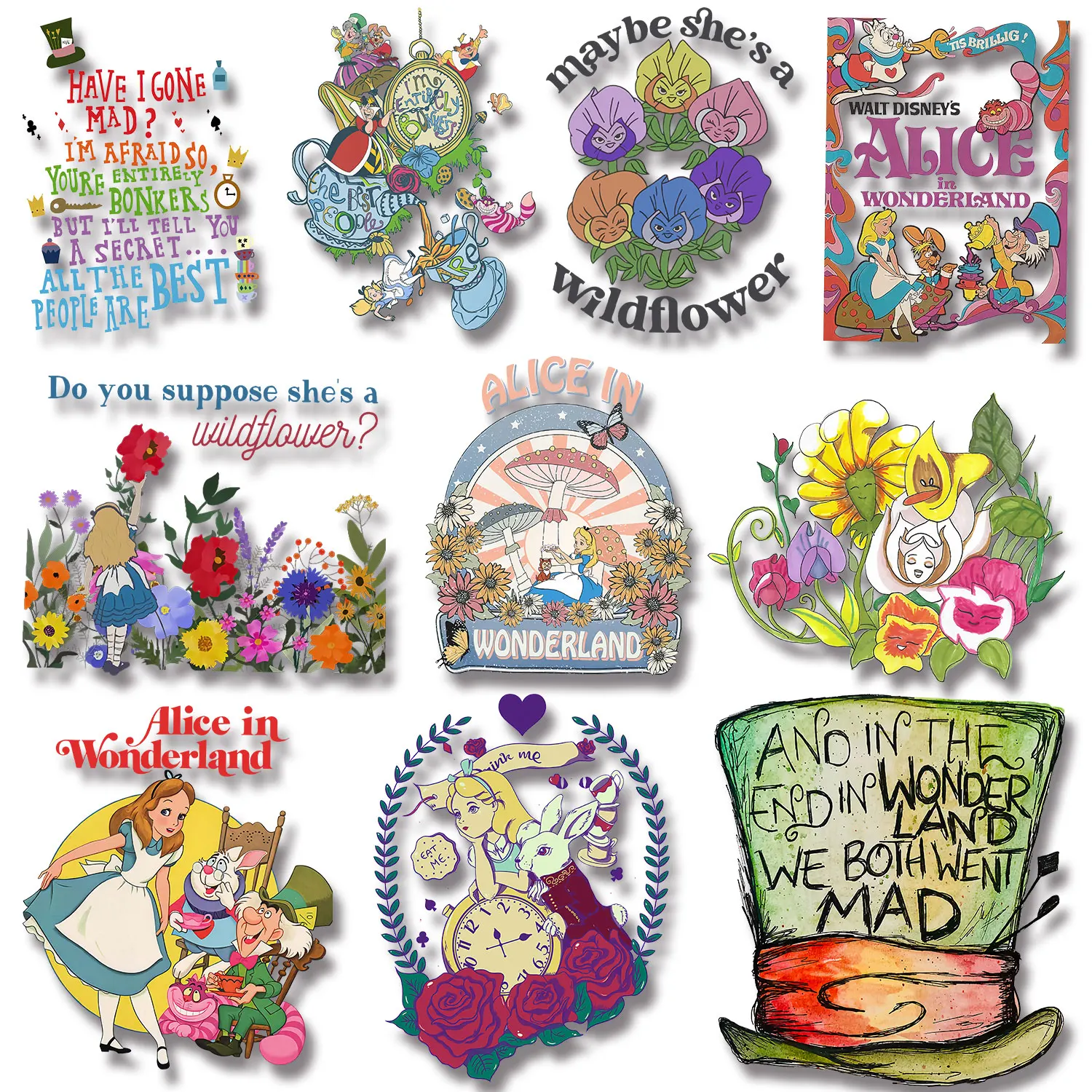 Disney Alice in Wonderland Strong color fastness Iron on Picture on Clothes Cartoon Stickers Easy to Use DIY Decoration