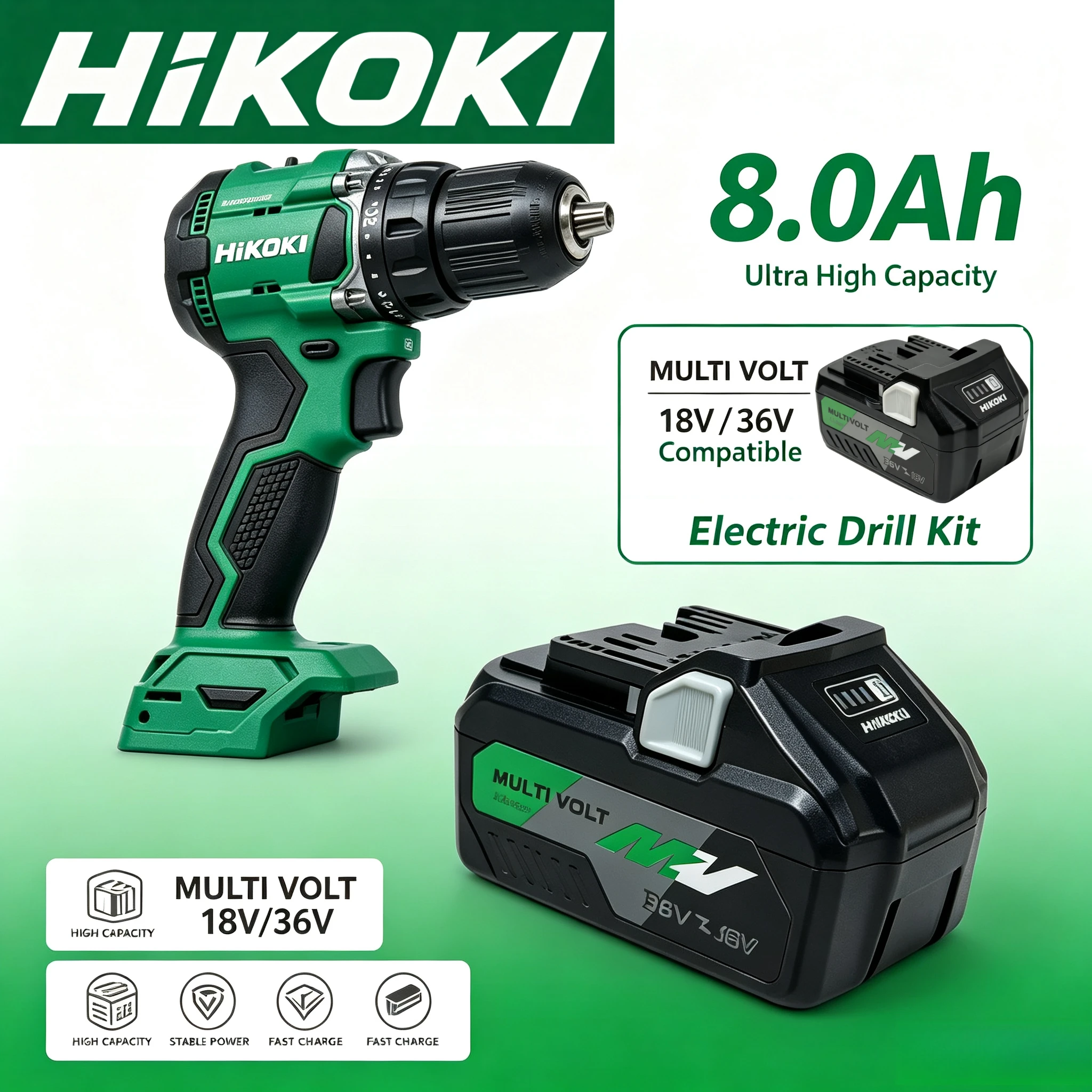 Hitachi HiKOKI 18V 36V 8.0Ah MultiVolt Lithium Ion Battery BSL36A18,Smart BMS Protection Rechargeable for  DS18DG Drill Impact