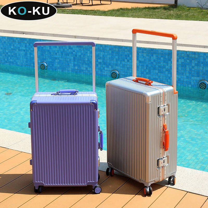 KO-KU Aluminium Frame Luggage Women 20 Inch Boarding Box Mute Universal Wheel Wide Handle Travel Suitcase 22/24/26''Trolley Case