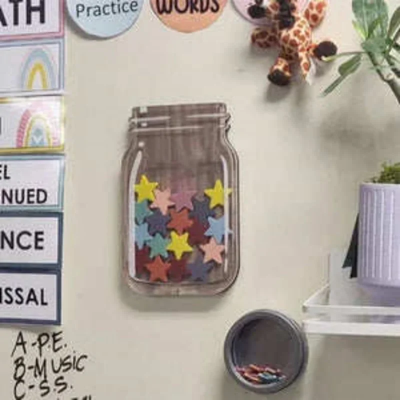 Classroom Reward Jar Kids Positive Behavior Jar Reward Jar With Stars Wood Incentive Jar Sign-In Toy Dinosaurs Gifts For Kids