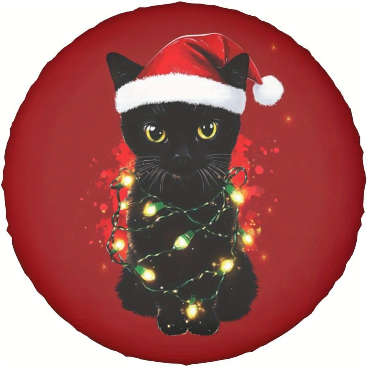 크리스마스 스페어 타이어 커버 산타 모자를 쓴 귀여운 검은 고양이, 방수 헤비듀티 패브릭 휠 프로텍터, RV, 트럭에 적합