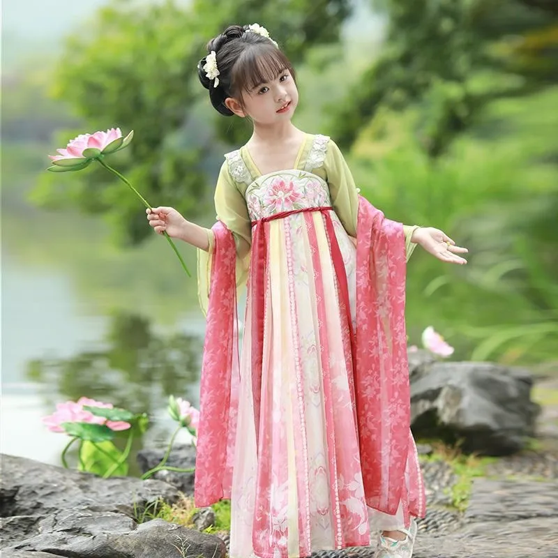 

Girls Traditional Embroidery Hanfu Dress Ancient Chinese Style Stage Costume Beautiful Dance Hanfu Originale Princess Outfits