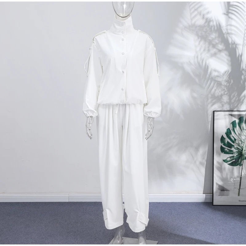 Solid Single Breasted Jacket Suit Loose Full Sleeve Lapel Jackets Wide Leg 2026 Spring New Chic Casual Women Loose All-match Set