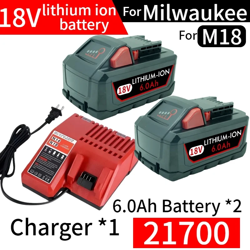 

Original 21700 18V lithium-ion batteryfor Milwaukee 18V battery Milwaukee M18 battery replaceable M18B HO12.0 with charger