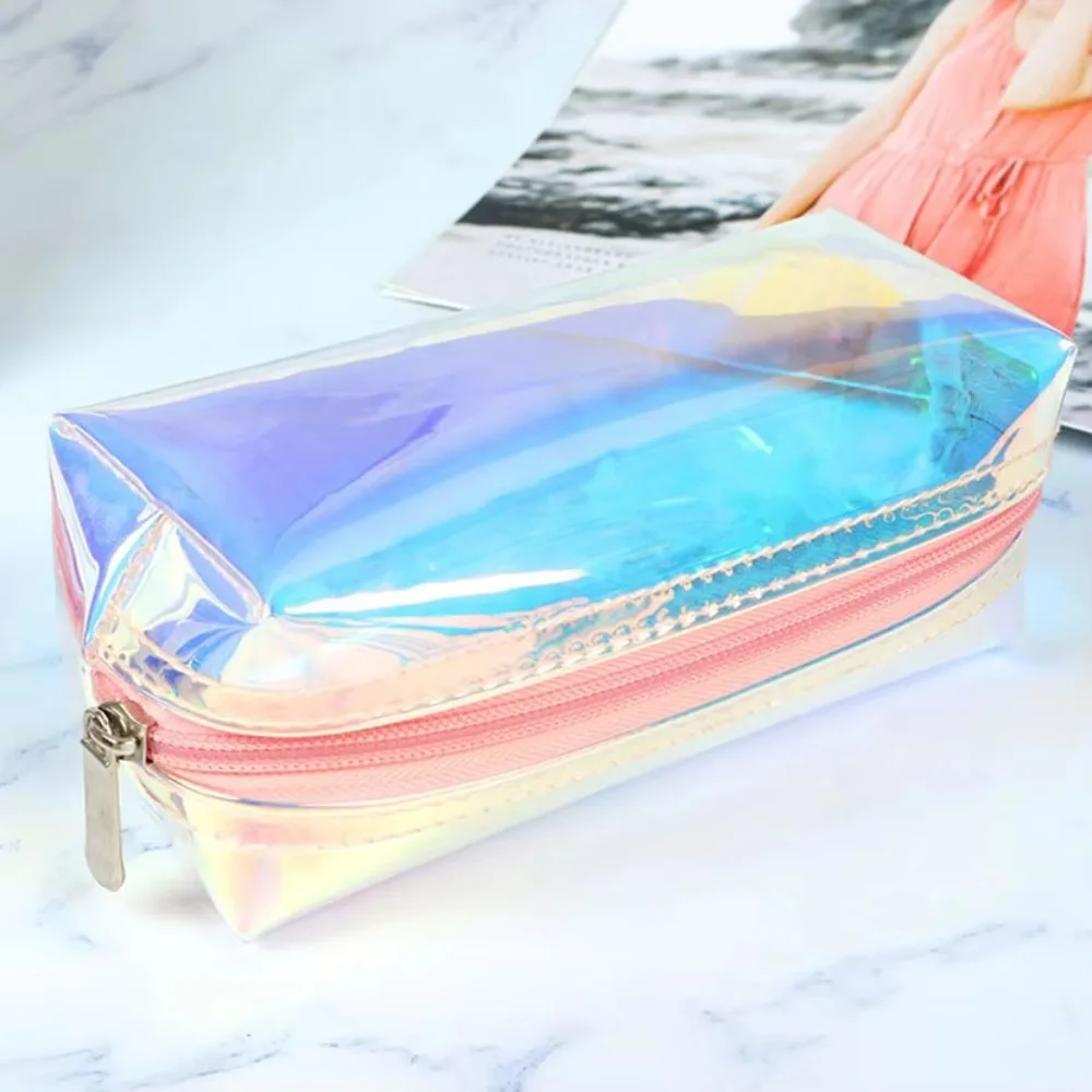 New Fashion Portable Cosmetic Bag TPU Colorful Pen Case Transparent with Zipper Beauty Case Pouch