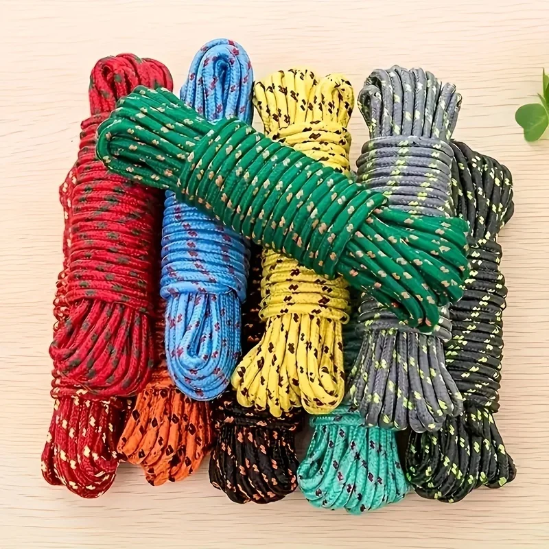 10M Nylon Rope 393.7 Inch Random Color Heavy Duty Cord for Camping Goods Fixing Towing Indoor Outdoor Clothesline