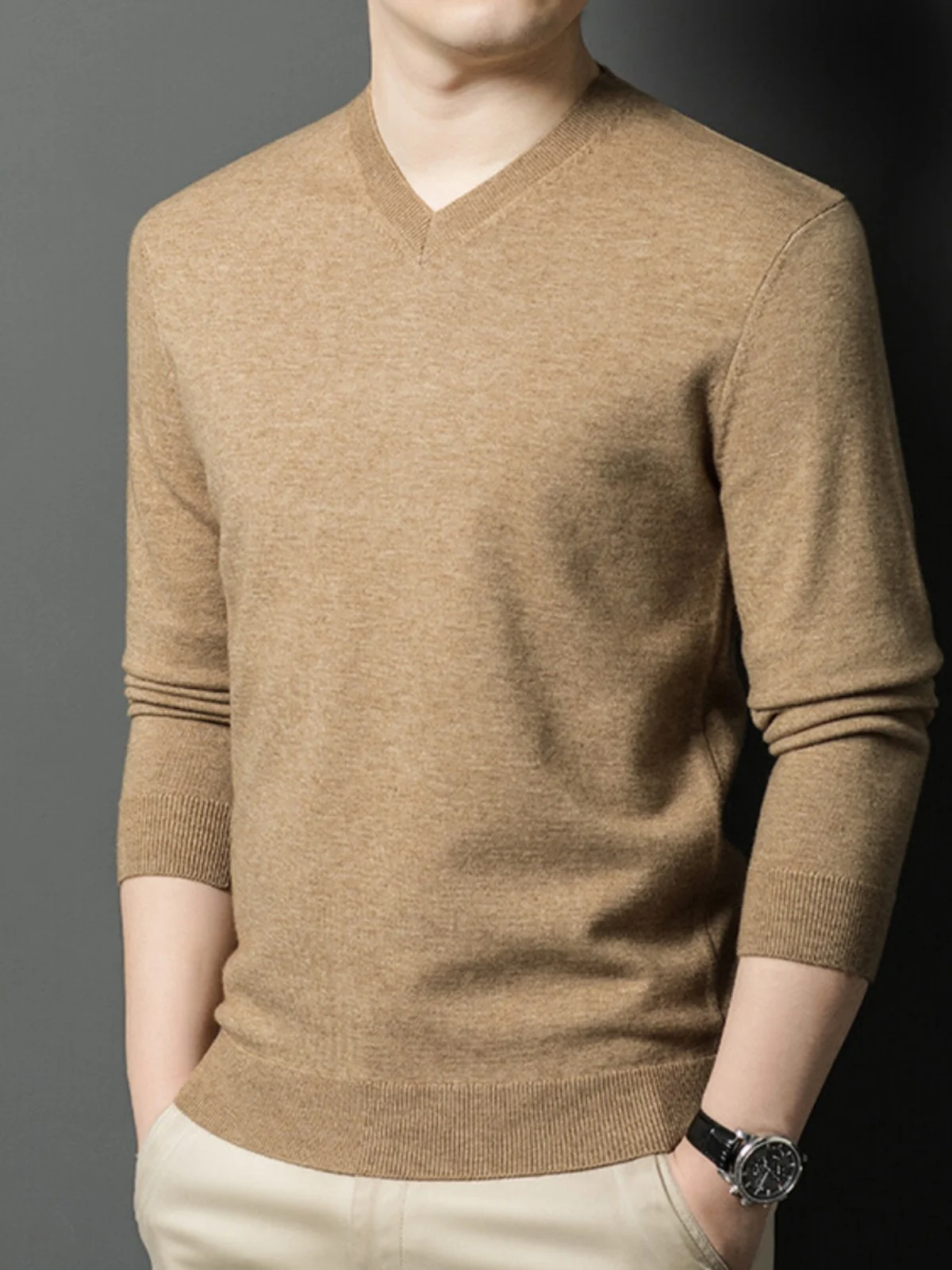 

Men's V-Ne Thin Wool Sweater Spring Autumn Base Layer irt Chien Heart Ne Wool Sweater Faionable Casual Urban Sle