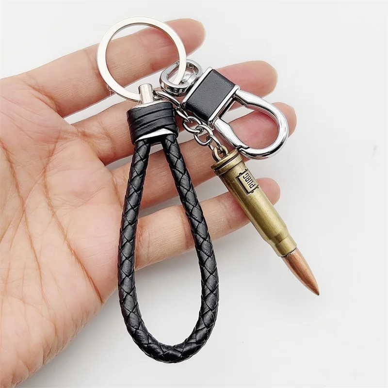 Game PUBG Keyring Creative Alloy Detachable Thread Bullet Key Chains Leather Rope Retro chaveiro Cosplay Souvenirs llaveros Gift