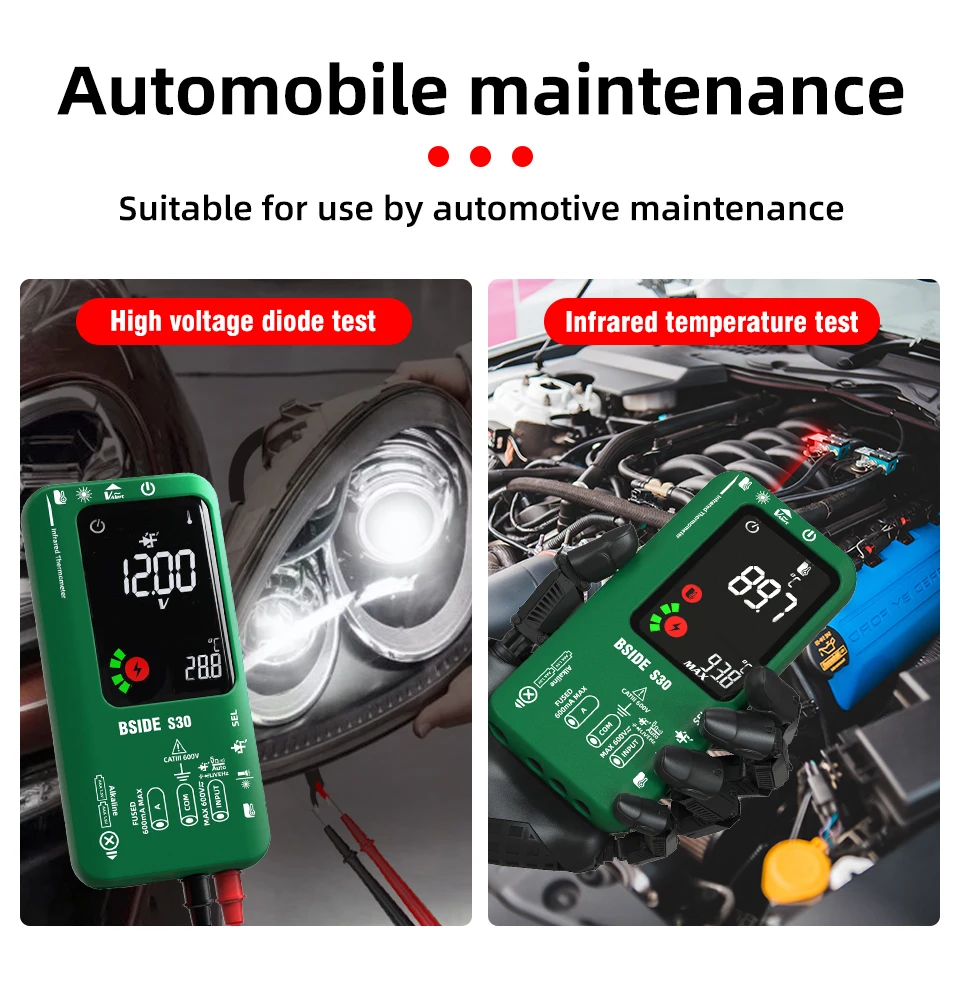 BSIDE New Digital Multimeter Infrared Temperature 15V Diode LED True RMS 9999 DC AC AC Voltage Rechargeable Smart Multimeter DMM